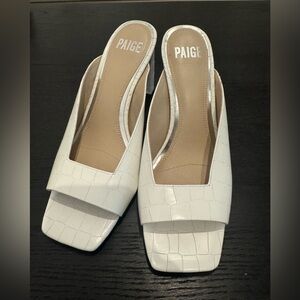 PAIGE White Croc-Embossed Square-Toe Slingback Mules